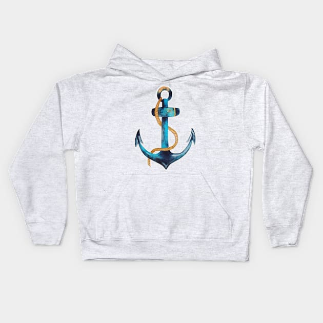 Sailor Anchor Blue Nautical Watercolor Kids Hoodie by Blue Planet Boutique